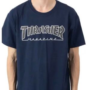 THRASHER SKATEBOARD MAGAZINE MENS GRAPHIC SKATE T SHIRT OUTLINE LOGO NAVY SMALL